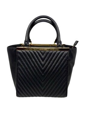 MICHAEL KORS~Lana Quilted Calf Leather Tote Handbag - Black & Gold